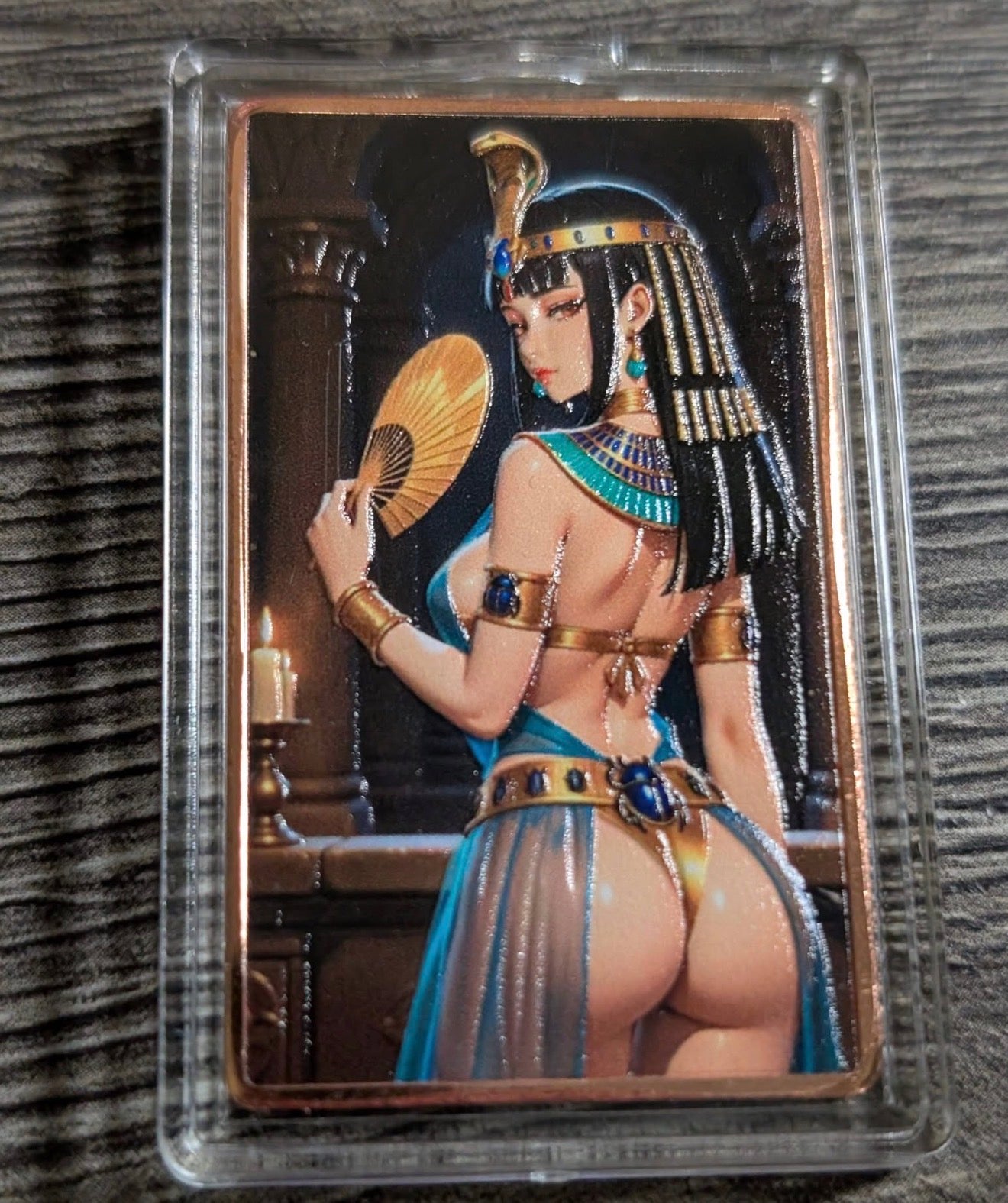 Spicy Egyptian Girl 1oz Copper Art Bar. Clothed Front, nude reverse. With capsule.