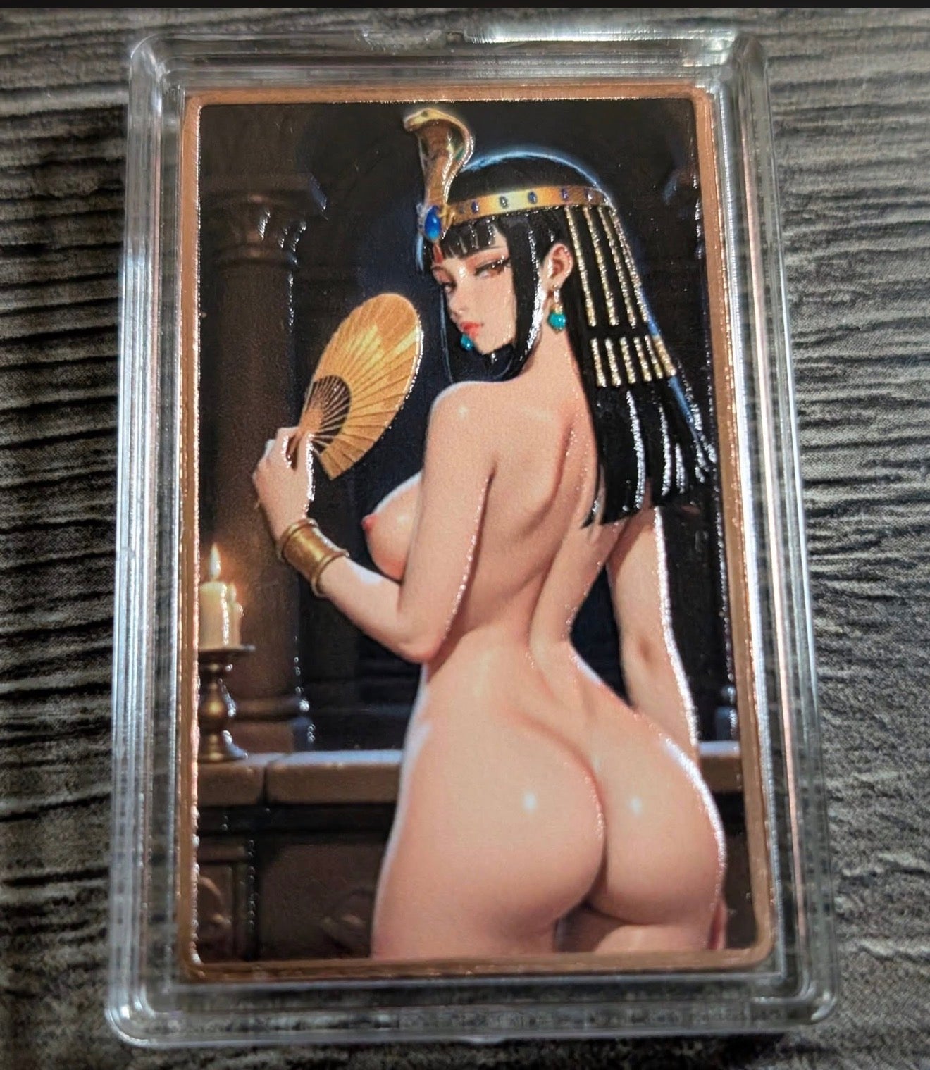 Spicy Egyptian Girl 1oz Copper Art Bar. Clothed Front, nude reverse. With capsule.