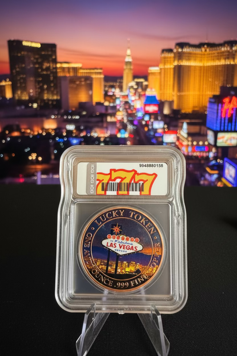🎰 ICG MS70 Jackpot 777 Lucky Token 1 oz .999 Copper Las Vegas Colorized