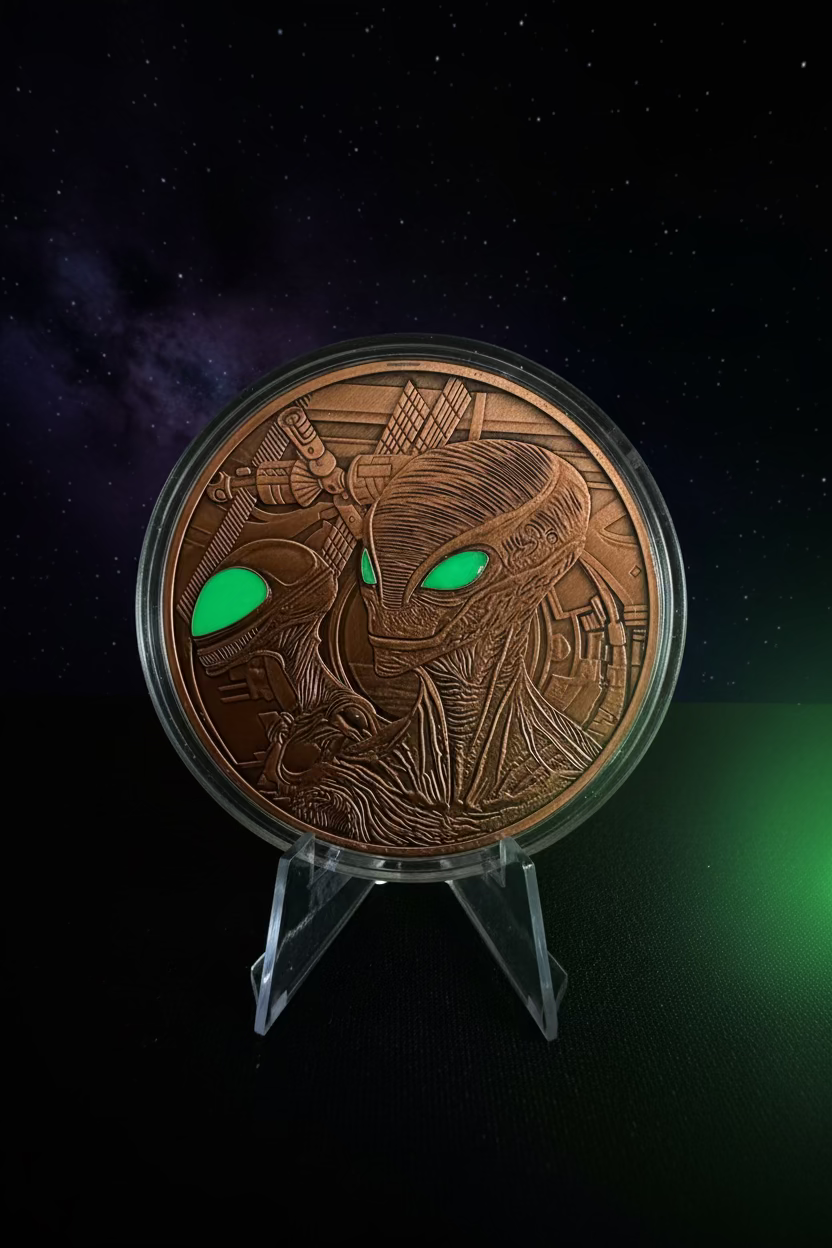Glow In The Dark Alien 5 OZ Ounces .999 Fine Copper Bullion Round In Capsule