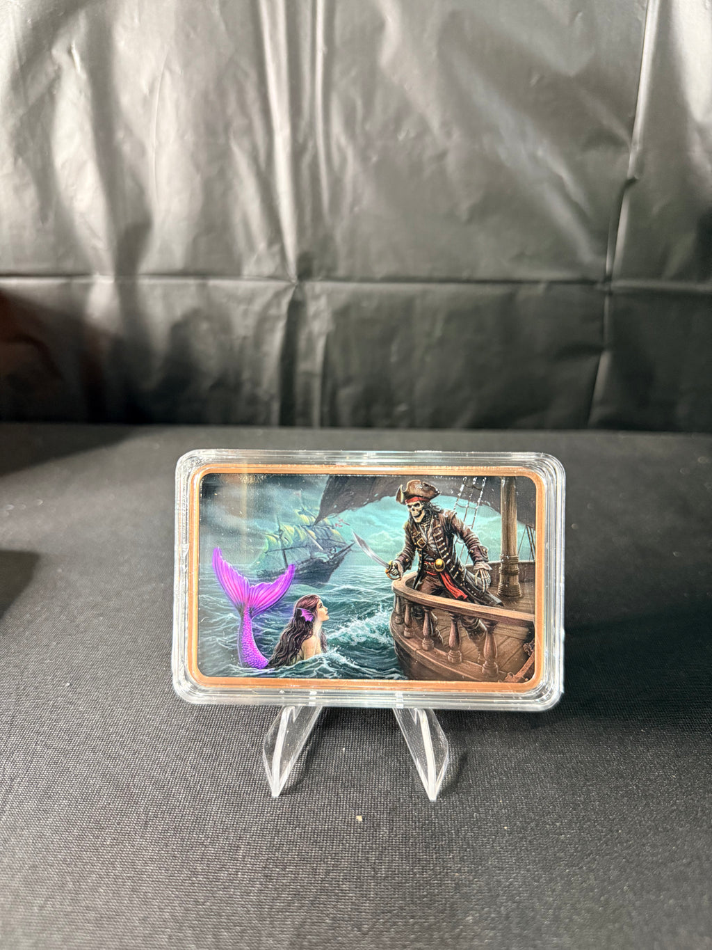 5oz Pirate Ship Skeleton Mermaid Copper Bar Colorized
