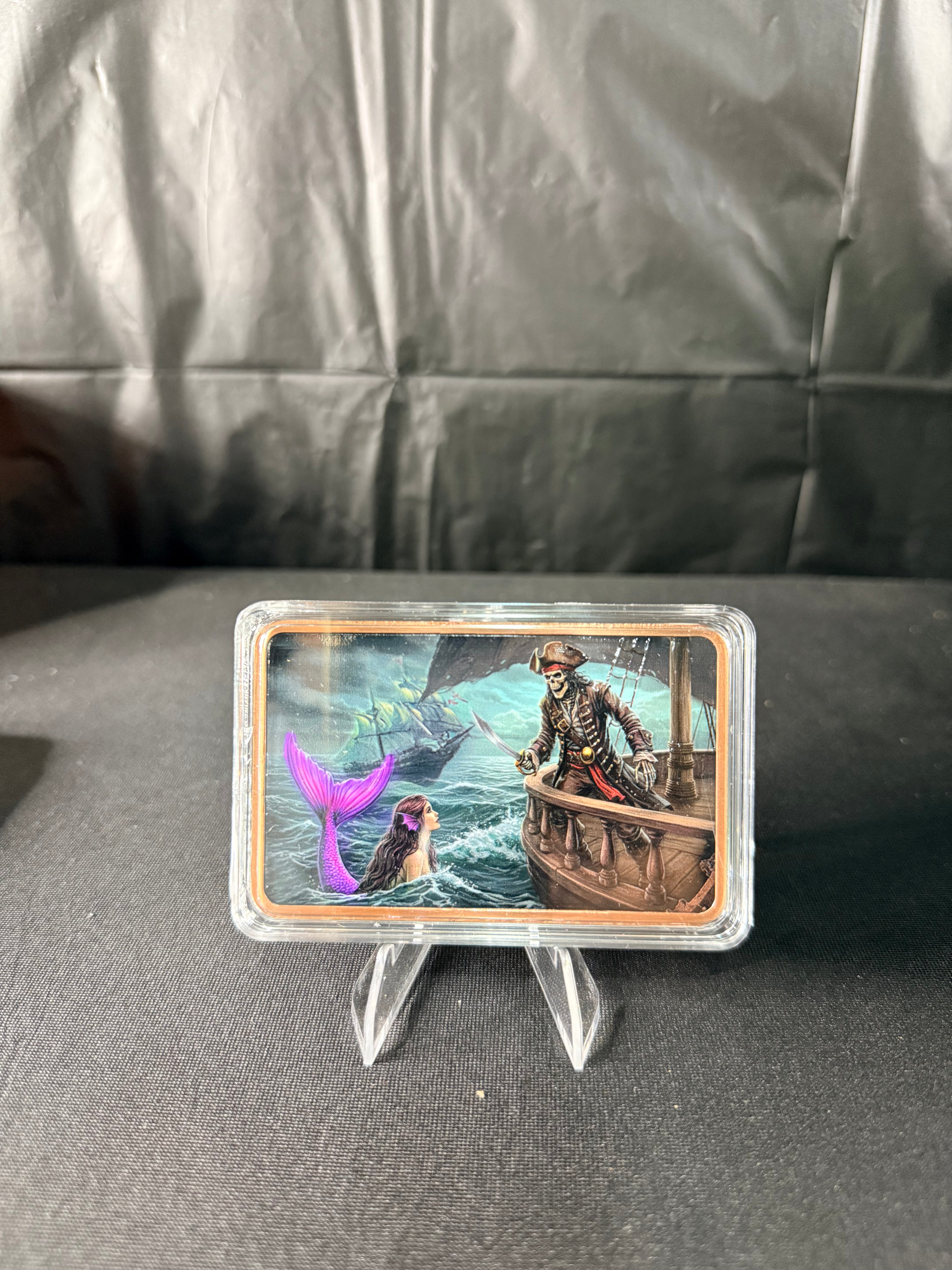 5oz Pirate Ship Skeleton Mermaid Copper Bar Colorized