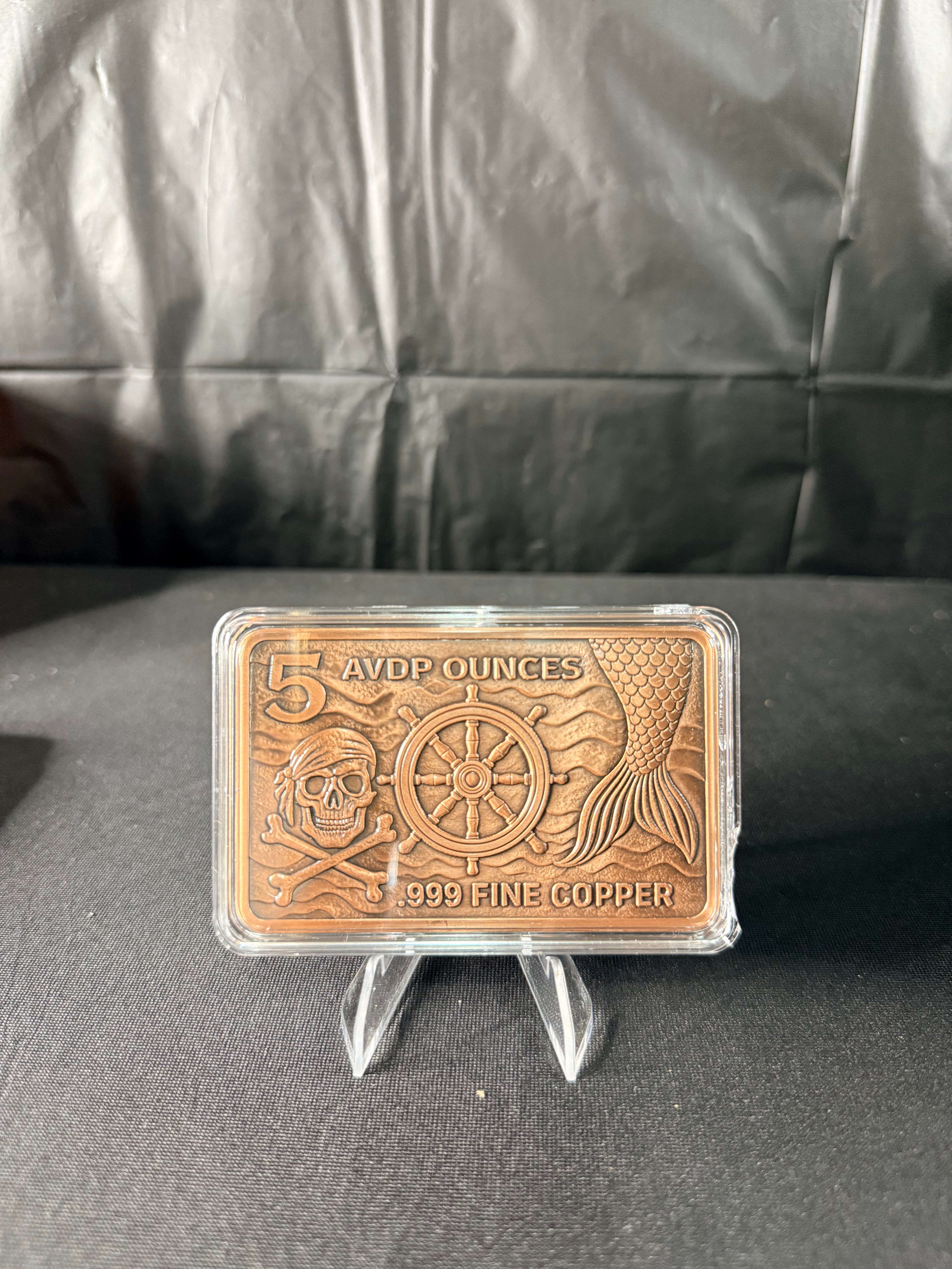 5oz Pirate Ship Skeleton Mermaid Copper Bar Colorized